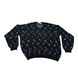 St. Croix Crewneck Sweater All Over Print Men's Large Geometric Vintage Colorful